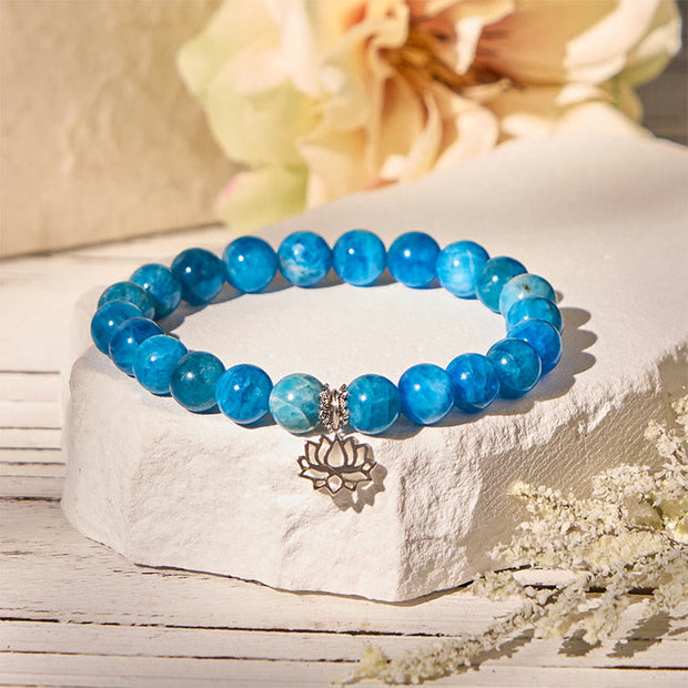 Buddha Stones 925 Sterling Silver Lotus Natural Apatite Creativity Bracelet - image 1