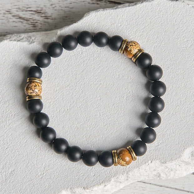 Buddha Stones Natural Black Onyx Picture Jasper Fortune Bracelet - image 1