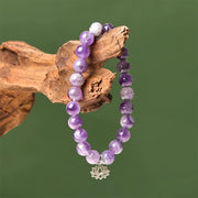 Buddha Stones 925 Sterling Silver Amethyst Lotus Design Natural Balance Bead Bracelet - image 3