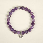 Buddha Stones 925 Sterling Silver Amethyst Lotus Design Natural Balance Bead Bracelet - image 2