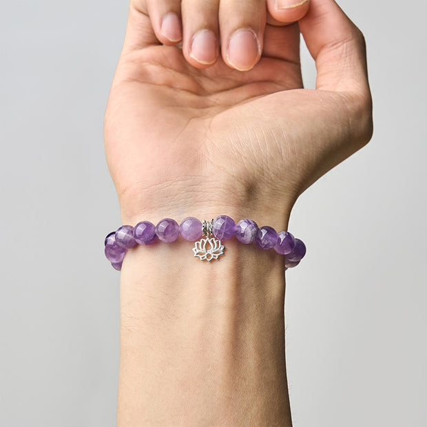 Buddha Stones 925 Sterling Silver Amethyst Lotus Design Natural Balance Bead Bracelet - image 4