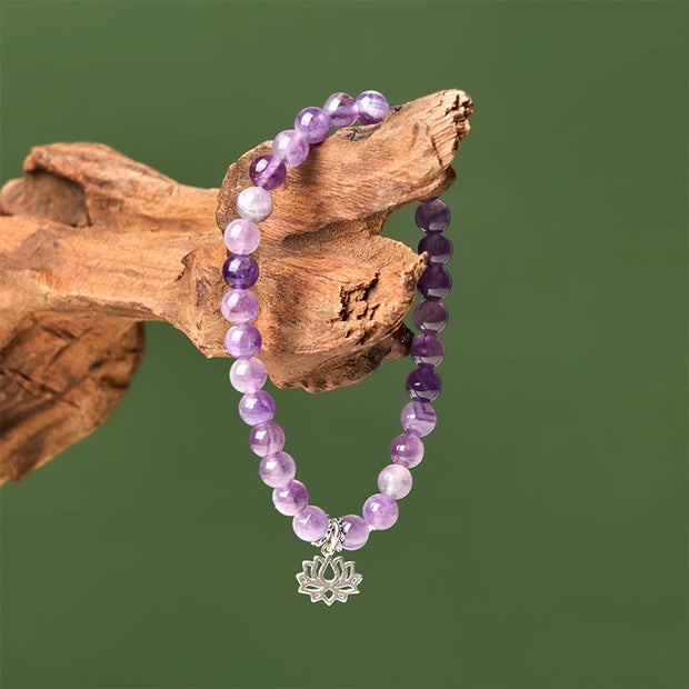 Buddha Stones 925 Sterling Silver Amethyst Lotus Design Natural Balance Bead Bracelet - image 13