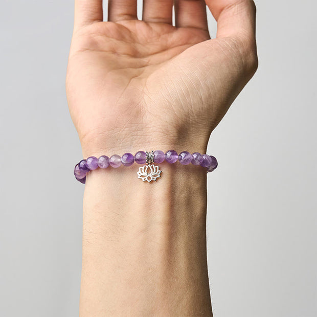 Buddha Stones 925 Sterling Silver Amethyst Lotus Design Natural Balance Bead Bracelet - image 14