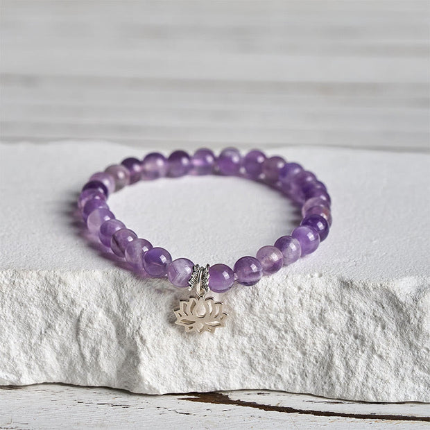 Buddha Stones 925 Sterling Silver Amethyst Lotus Design Natural Balance Bead Bracelet - 20cm - 6mm - image 10