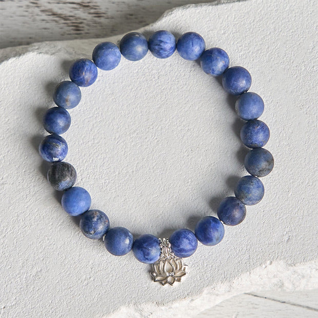 Buddha Stones 925 Sterling Silver Lotus Design Natural Sodalite Positive Beads Harmony Bracelet - image 2