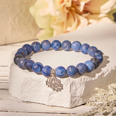 Buddha Stones 925 Sterling Silver Lotus Design Natural Sodalite Positive Beads Harmony Bracelet - 20cm - image 0