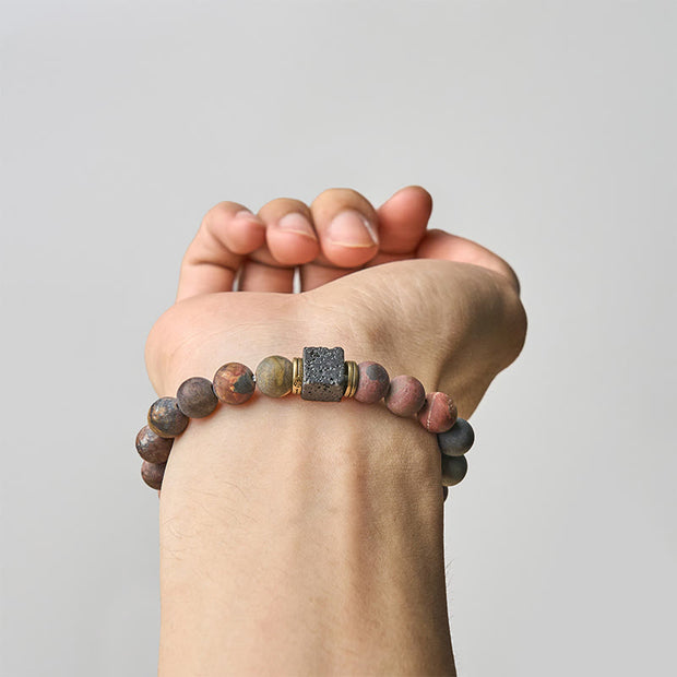 Buddha Stones Natural Picasso Jasper Square Lava Rock Courage Bracelet - image 2