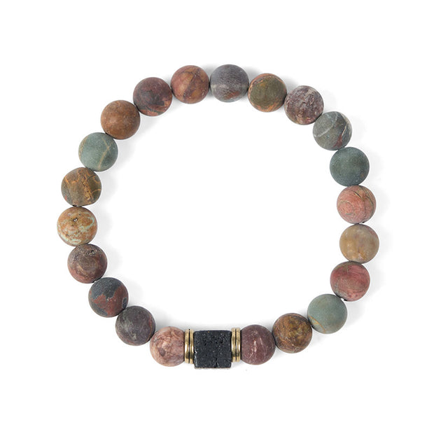 Buddha Stones Natural Picasso Jasper Square Lava Rock Courage Bracelet - image 5