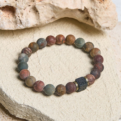 FREE Today: Courage Energy Natural Picasso Jasper Square Lava Rock Bracelet - 21cm - image 0