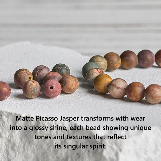 Buddha Stones Natural Picasso Jasper Square Lava Rock Positive Bracelet - image 6