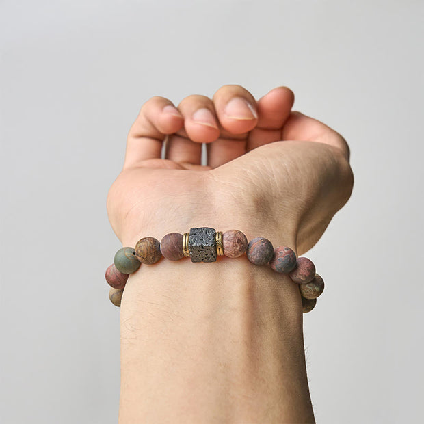 Buddha Stones Natural Picasso Jasper Square Lava Rock Positive Bracelet - image 4