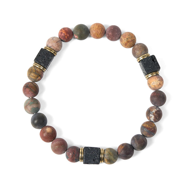 Buddha Stones Natural Picasso Jasper Square Lava Rock Positive Bracelet - image 5