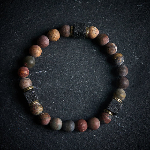 Buddha Stones Natural Picasso Jasper Square Lava Rock Positive Bracelet - 21cm - image 0