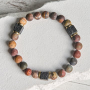 Buddha Stones Natural Picasso Jasper Square Lava Rock Positive Bracelet - image 2
