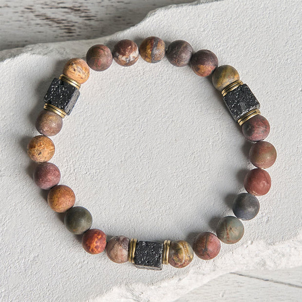 Buddha Stones Natural Picasso Jasper Square Lava Rock Positive Bracelet - image 2