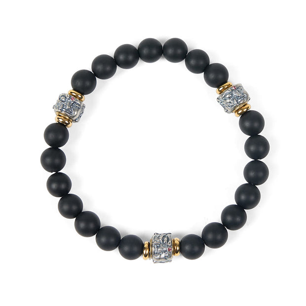Buddha Stones Natural Frosted Black Onyx Buddha Face Protection Bracelet - image 6