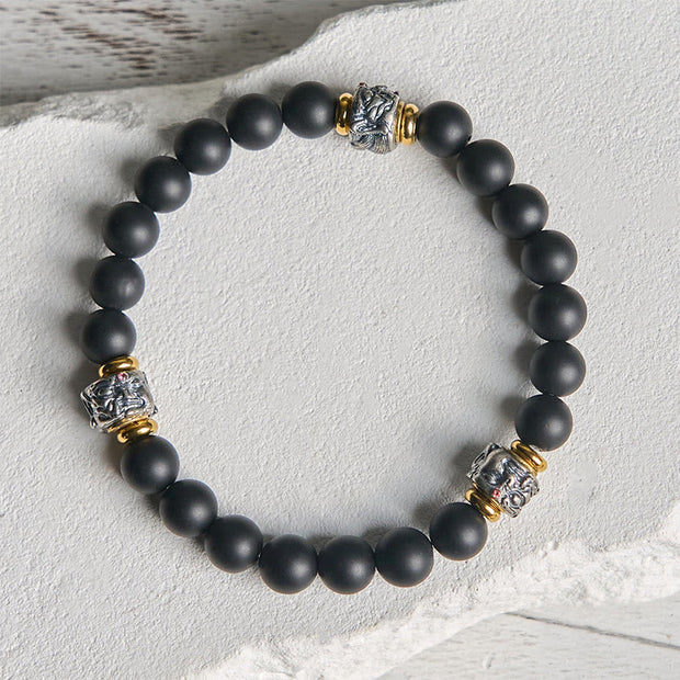 Buddha Stones Natural Frosted Black Onyx Buddha Face Protection Bracelet - image 2