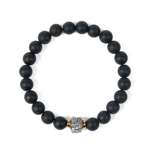 Buddha Stones Natural Frosted Black Onyx Buddha Face Support Bracelet - image 6