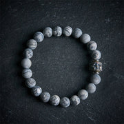 Buddha Stones Natural Frosted Grey Jasper Buddha Face Healing Protection Bracelet - 20cm - image 0