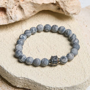 Buddha Stones Natural Frosted Grey Jasper Buddha Face Healing Protection Bracelet - image 2