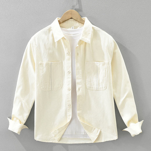 Buddha Stones Spring Commute Buttons Long Sleeve Shirt Men Cotton Clothing With Pockets - Beige - US/UK/AU42，EU52 (3XL) - image 2
