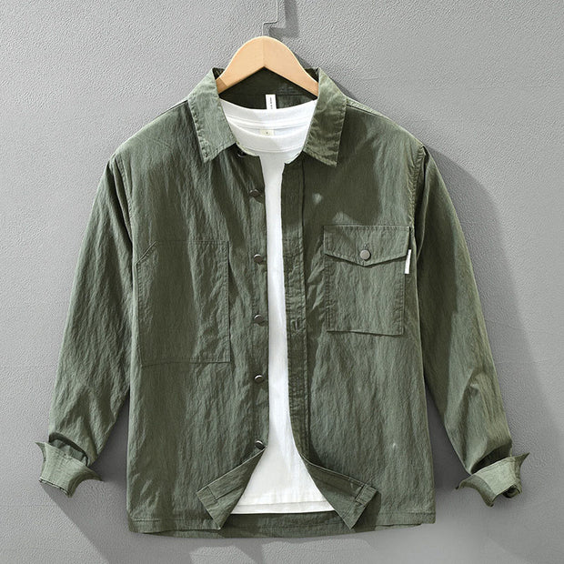 Buddha Stones Daily Long Sleeve Buttons Simple Design Men's Shirt With Pockets - DarkGreen - US/UK/AU42，EU52 (3XL) - image 0