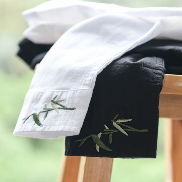 Buddha Stones Embroidery Leaves Pattern Men's Long Sleeve Cotton Linen Shirt - image 16