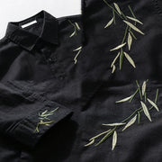 Buddha Stones Embroidery Leaves Pattern Men's Long Sleeve Cotton Linen Shirt - image 4