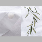 Buddha Stones Embroidery Leaves Pattern Men's Long Sleeve Cotton Linen Shirt - image 11