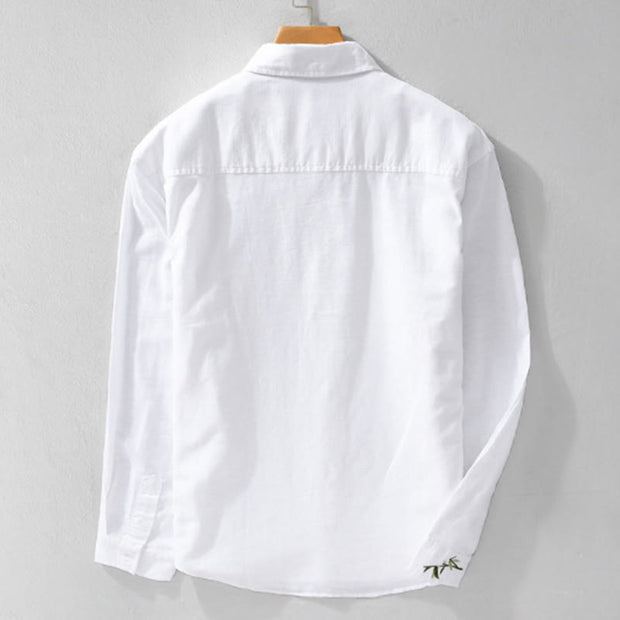 Buddha Stones Embroidery Leaves Pattern Men's Long Sleeve Cotton Linen Shirt - image 7