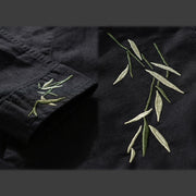 Buddha Stones Embroidery Leaves Pattern Men's Long Sleeve Cotton Linen Shirt - image 3