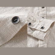 Buddha Stones Men's Pure Color Lapel Buttons Simple Design Ramie Cotton Long Sleeve Shirt - image 3