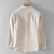 Buddha Stones Men's Pure Color Lapel Buttons Simple Design Ramie Cotton Long Sleeve Shirt - image 1