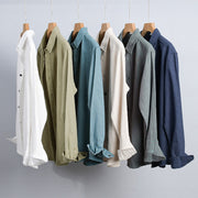 Buddha Stones Men's Pure Color Lapel Buttons Simple Design Ramie Cotton Long Sleeve Shirt - image 20