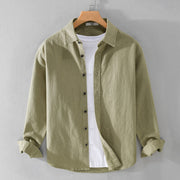Buddha Stones Men's Pure Color Lapel Buttons Simple Design Ramie Cotton Long Sleeve Shirt - DarkKhaki - US/UK/AU42，EU52 (3XL) - image 17