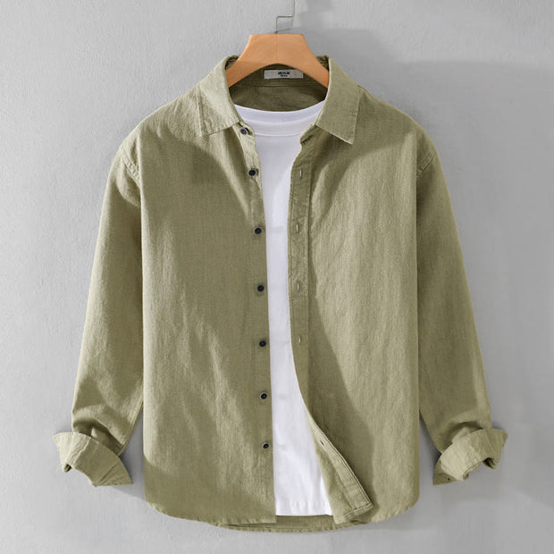 Buddha Stones Men's Pure Color Lapel Buttons Simple Design Ramie Cotton Long Sleeve Shirt - DarkKhaki - US/UK/AU42，EU52 (3XL) - image 17