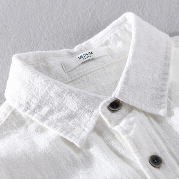 Buddha Stones Men's Pure Color Lapel Buttons Simple Design Ramie Cotton Long Sleeve Shirt - image 12