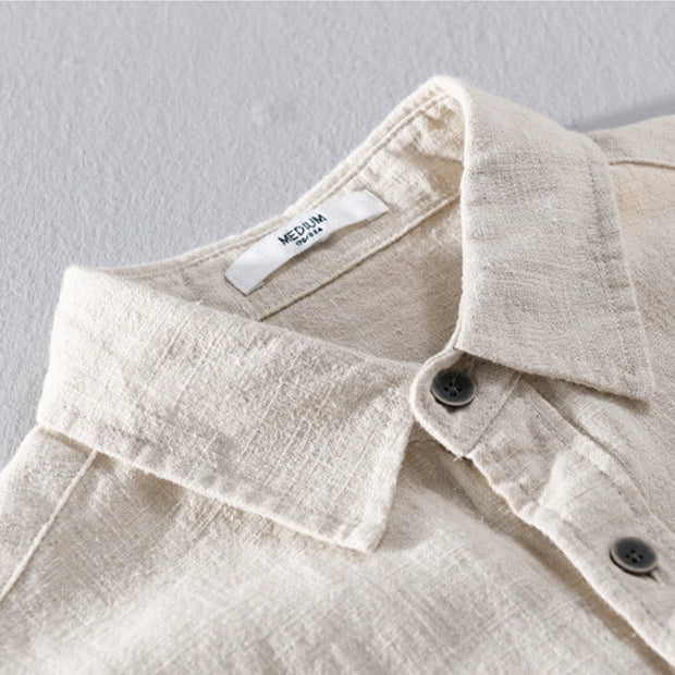 Buddha Stones Men's Pure Color Lapel Buttons Simple Design Ramie Cotton Long Sleeve Shirt - image 2