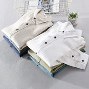 Buddha Stones Men's Pure Color Lapel Buttons Simple Design Ramie Cotton Long Sleeve Shirt - image 21