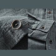 Buddha Stones Men's Pure Color Lapel Buttons Simple Design Ramie Cotton Long Sleeve Shirt - image 7