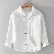Buddha Stones Men's Pure Color Lapel Buttons Simple Design Ramie Cotton Long Sleeve Shirt - White - US/UK/AU42，EU52 (3XL) - image 11