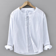 Buddha Stones Men's Spring Pure Color Stand Collar Cotton Linen Long Sleeve Shirt - White - US/UK/AU42，EU52 (3XL) - image 4