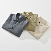 Buddha Stones Men's Fall Plain Ramie Cotton Long Sleeve Lapel Shirt With Pockets - image 16