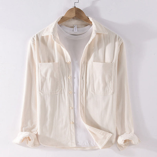 Buddha Stones Spring Plain Simple Buttons Design Corduroy Men's Long Sleeve Jacket With Pockets - Beige - US/UK/AU42，EU52 (3XL) - image 11
