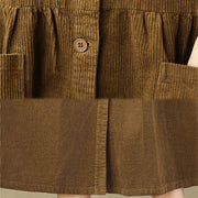 Buddha Stones Fall Buttons Design Cotton Corduroy Sleeveless Midi Dress With Pockets - image 19