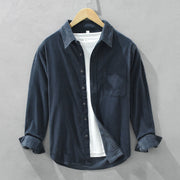 Buddha Stones Daily Plain Buttons Design Long Sleeve Men's Corduroy Pure Cotton Jacket With Pocket - DarkBlue - US/UK/AU42，EU52 (3XL) - image 0