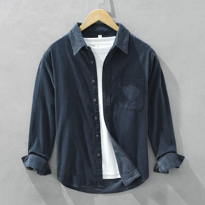 Buddha Stones Daily Plain Buttons Design Long Sleeve Men's Corduroy Pure Cotton Jacket With Pocket - DarkBlue - US/UK/AU42，EU52 (3XL) - image 0