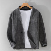 Buddha Stones Commute V-neck Simple Ribbed Texture Design Long Sleeve Men's Jacket - SlateGray - US/UK/AU42，EU52 (3XL) - image 0