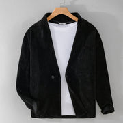 Buddha Stones Commute V-neck Simple Ribbed Texture Design Long Sleeve Men's Jacket - Black - US/UK/AU42，EU52 (3XL) - image 13
