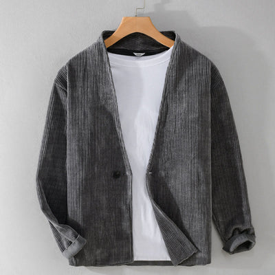 Buddha Stones Commute V-neck Simple Ribbed Texture Design Long Sleeve Men's Jacket - SlateGray - US/UK/AU42，EU52 (3XL) - image 0